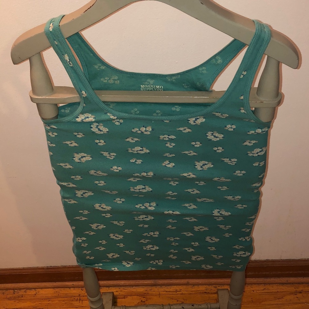 Mossimo Supply Co. Teal Floral Ribbed Tank Top